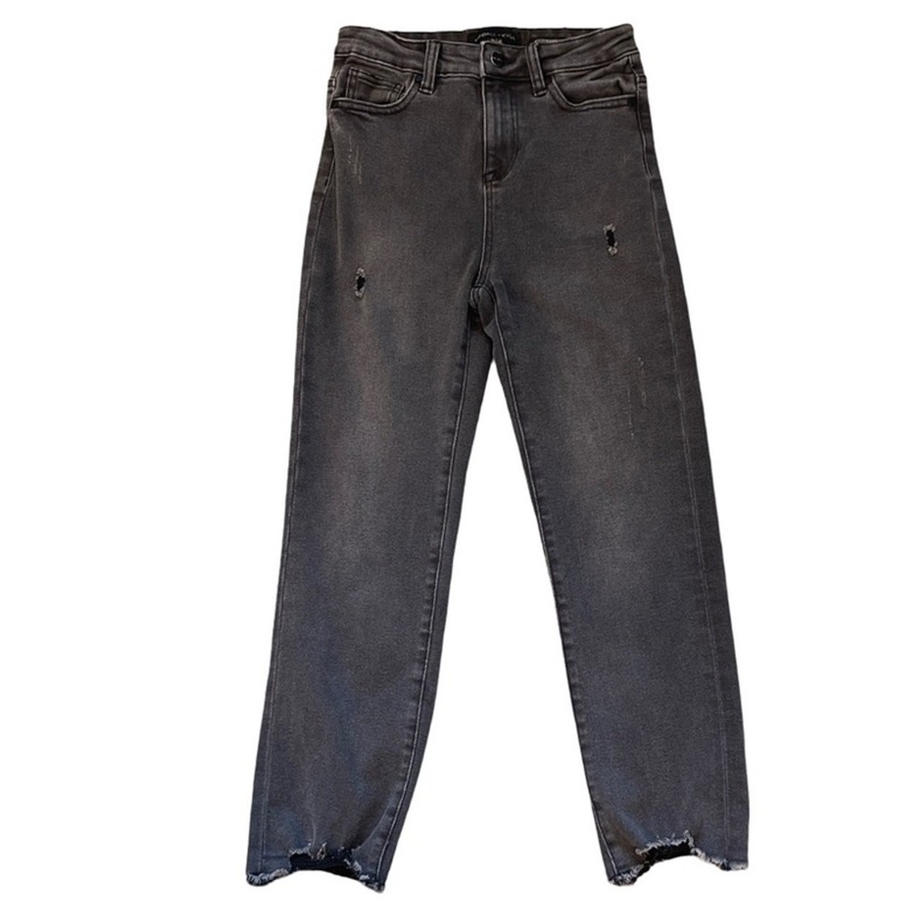Kendall & Kylie The Icon High Rise Straight Distressed Gray Wash Jeans